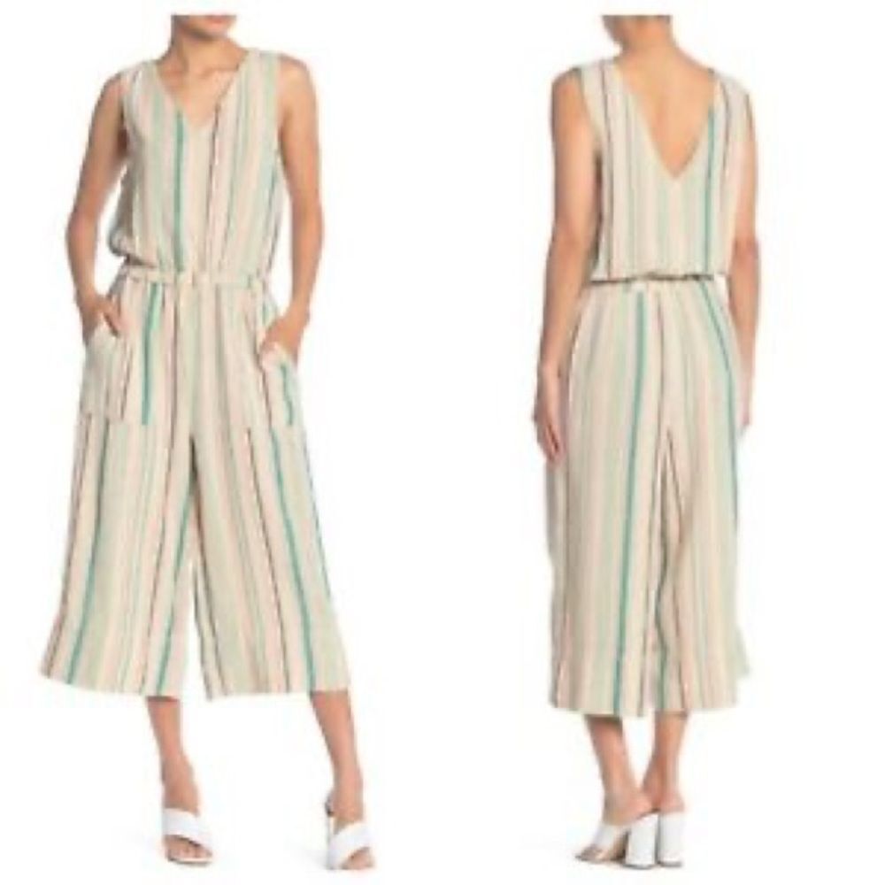 Splendid Striped Linen Blend Jumpsuit Multicolor Size Small